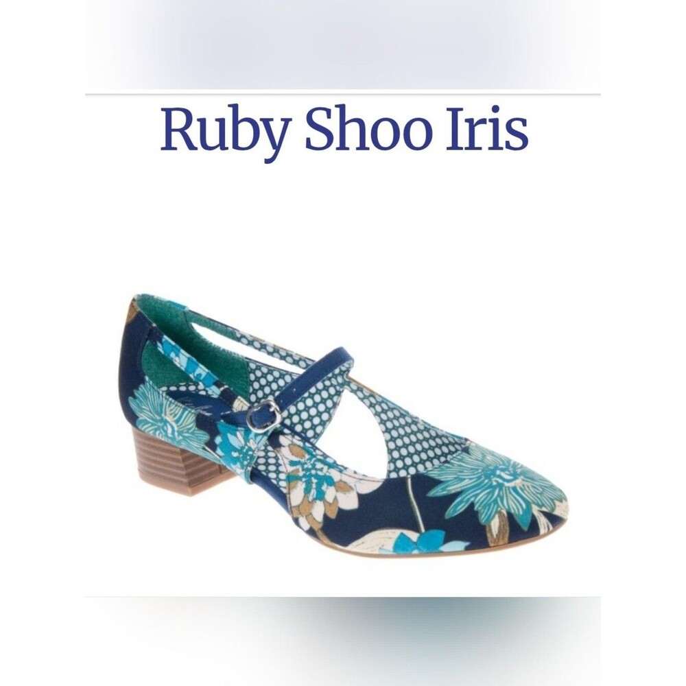 Ruby Shoo Iris Teal Floral Mary Jane Pumps Size 5